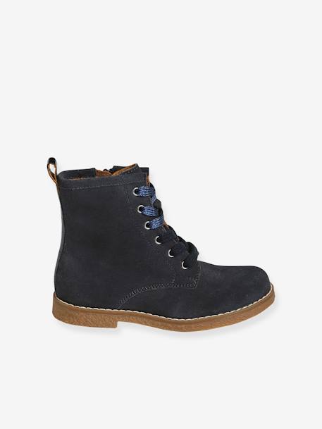 Bottines cuir fille à lacets + glissière bleu marine 2 - vertbaudet enfant 