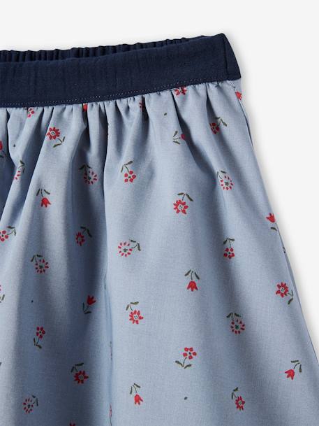 Jupe réversible fille en gaze de coton et imprimé fleurs bleu - gris imprimé+caramel+marine reversible vert imprmé+rose pivoine 5 - vertbaudet enfant 