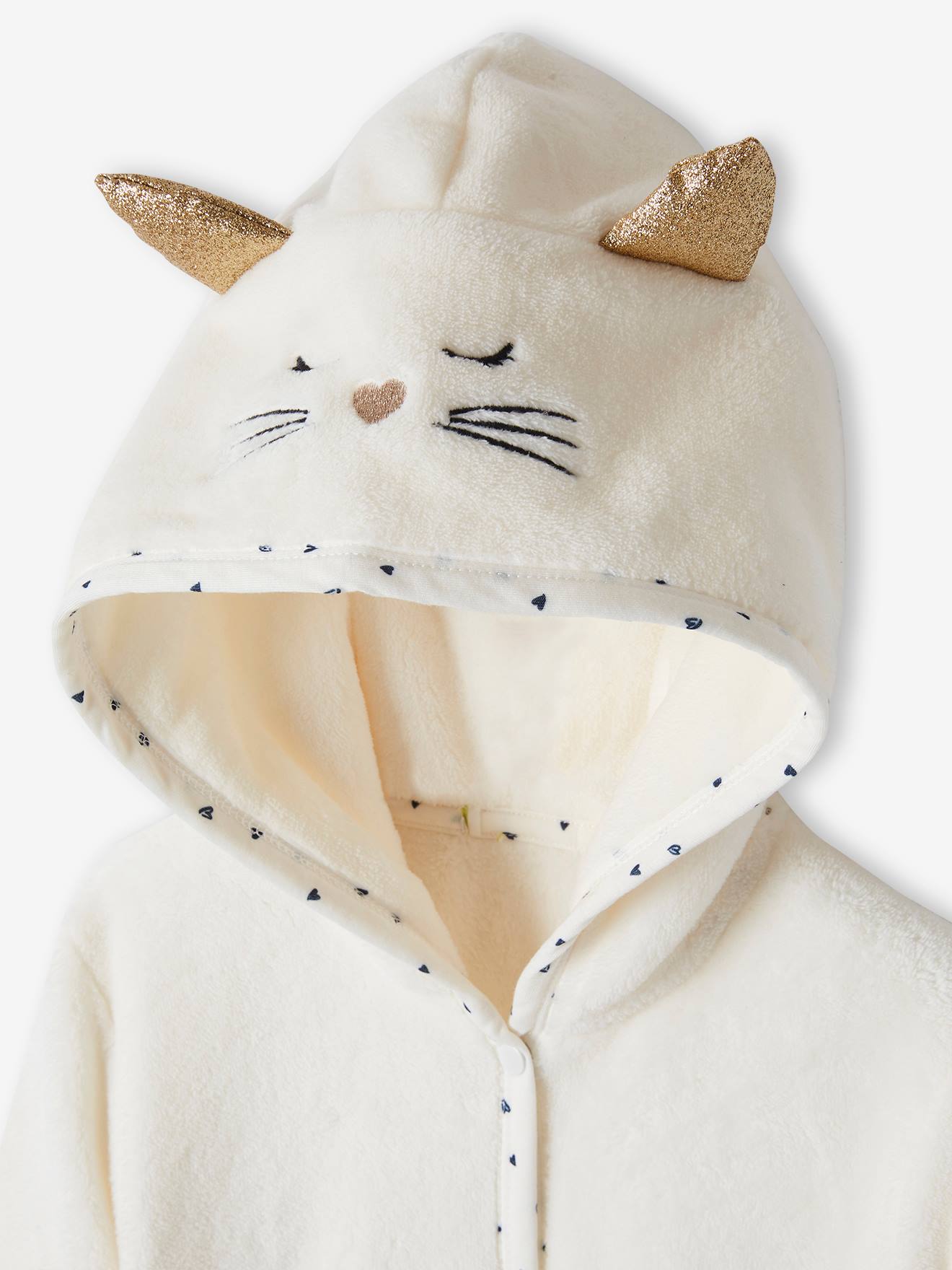 Robe de chambre chat personnalisable fille en maille peluche ivoire