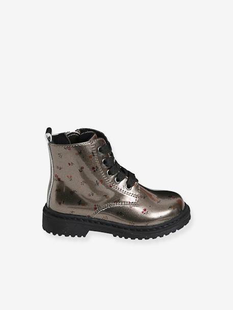 Bottines imprimées bébé fille lacées et zippées Argent AOP fleurs 2 - vertbaudet enfant 