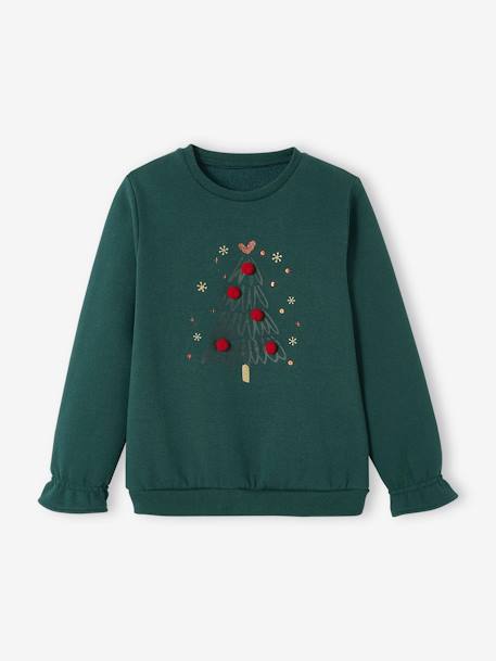 Sweat motif Noël fantaisie fille vert sapin 1 - vertbaudet enfant 