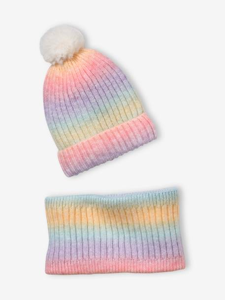 Fille-Accessoires-Ensemble bonnet et snood arc-en-ciel fille