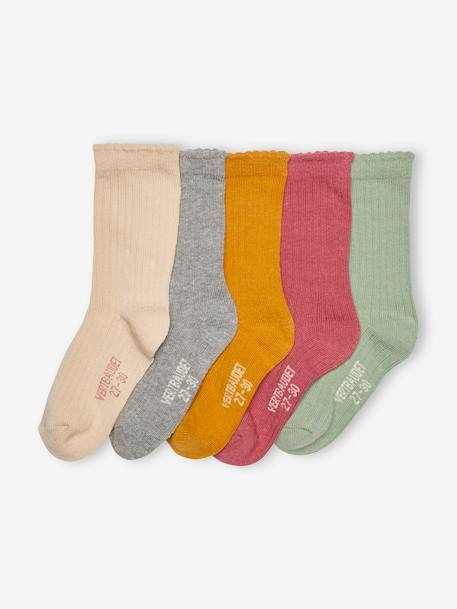 Fille-Sous-vêtement-Chaussettes-Lot de 5 paires de chaussettes en maille côtelée fille