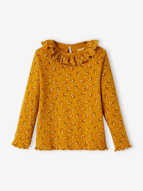 Fille-T-shirt, sous-pull-T-shirt à fleurs en maille côtelée fille