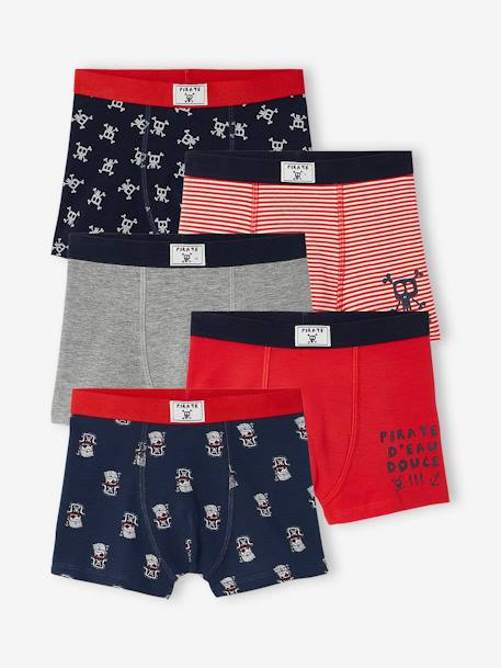 Lot de 5 boxers stretch 'pirates' garçon Lot marine et rouge 1 - vertbaudet enfant 