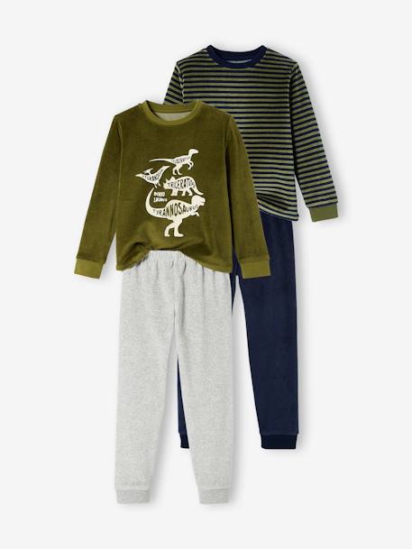 Lot de 2 pyjamas 'dinosaures' en velours garçon LOT VERT ET MARINE 1 - vertbaudet enfant 