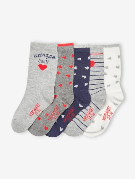 Fille-Sous-vêtement-Lot de 5 paires de chaussettes coeurs fille BASICS