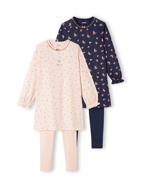 Lot de 2 chemises de nuit à fleurs + legging LOT ROSE BLEU AOP 1 - vertbaudet enfant 