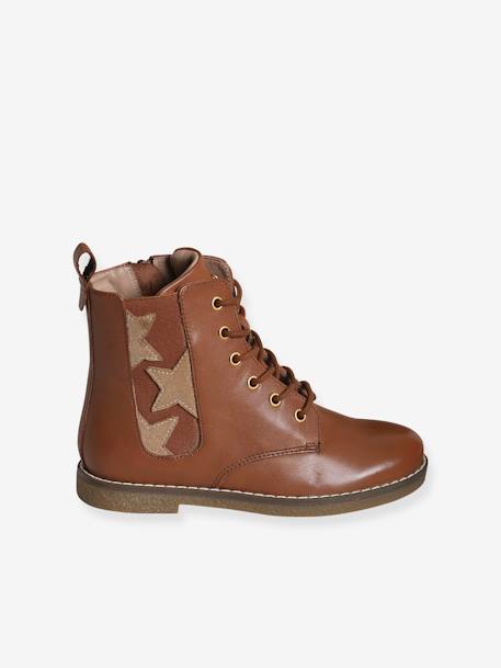 Bottines hautes lacées et zippées en cuir fille camel 2 - vertbaudet enfant 