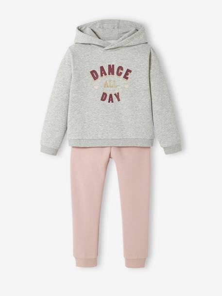 Ensemble sweat à capuche et jogging en molleton fille gris -rose 1 - vertbaudet enfant 