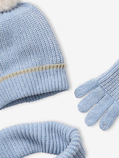 Ensemble bonnet + snood + gants maille chenille fille bleu clair 6 - vertbaudet enfant 