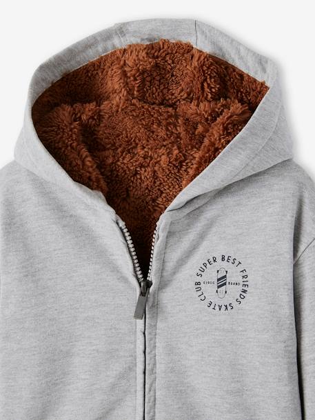 Sweat zippé doublé sherpa garçon anthracite chiné+gris chiné+marine+MARRON CACAO 3 - vertbaudet enfant 