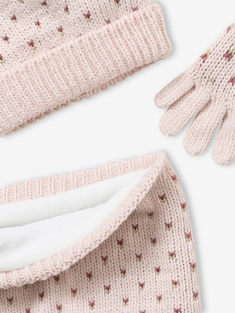 Ensemble bonnet + snood + gants coeurs fille BASICS encre imprimé+Rose 13 - vertbaudet enfant 