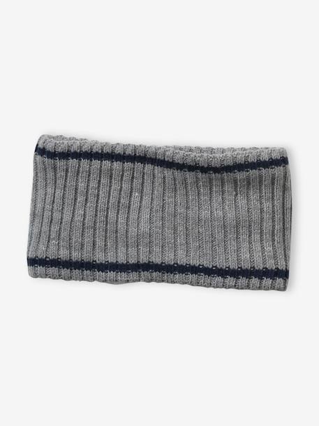 Ensemble garçon bonnet + snood + gants en maille côtelée BASICS gris+marine 5 - vertbaudet enfant 