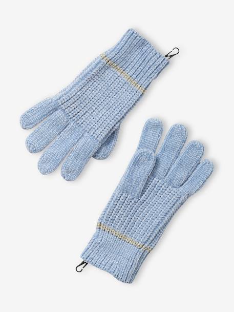 Ensemble bonnet + snood + gants maille chenille fille bleu clair 4 - vertbaudet enfant 