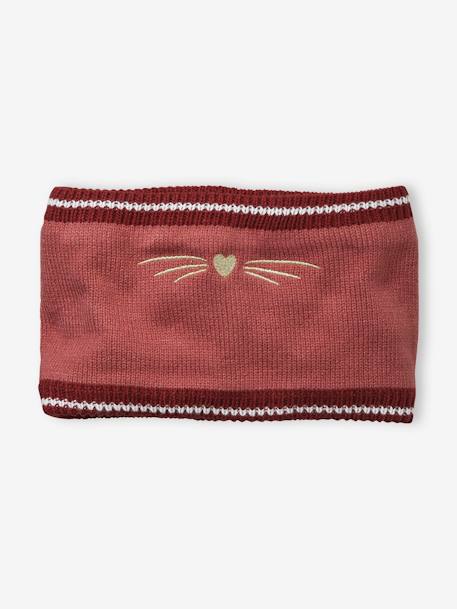 Snood brodé chat en maille côtelée rose foncé 1 - vertbaudet enfant 