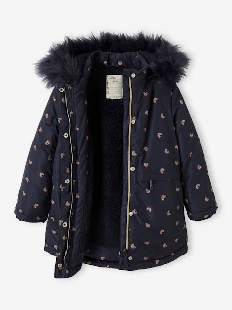 Parka à capuche fille doublée sherpa. BLUE DARK+BROWN DARK 2 - vertbaudet enfant 