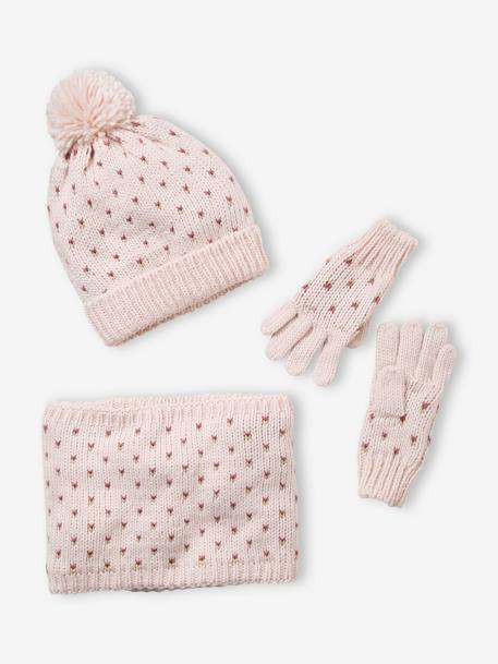 Ensemble bonnet + snood + gants coeurs fille BASICS  - vertbaudet enfant