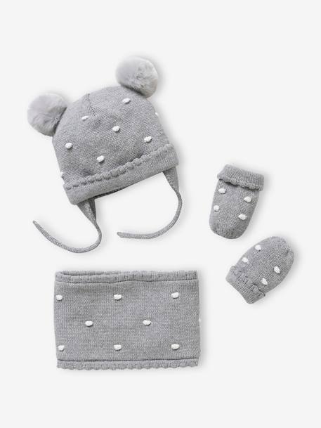 Ensemble à pois bonnet + snood + moufles bébé fille Gris chiné foncé 1 - vertbaudet enfant 