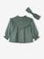 Blouse à smocks bébé et son bandeau assorti vert grisé+violine 6 - vertbaudet enfant 