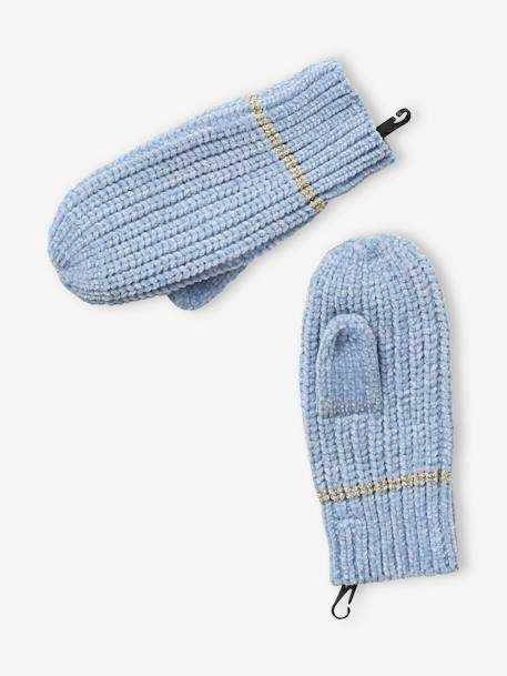 Ensemble bonnet + snood + gants maille chenille fille bleu clair 5 - vertbaudet enfant 