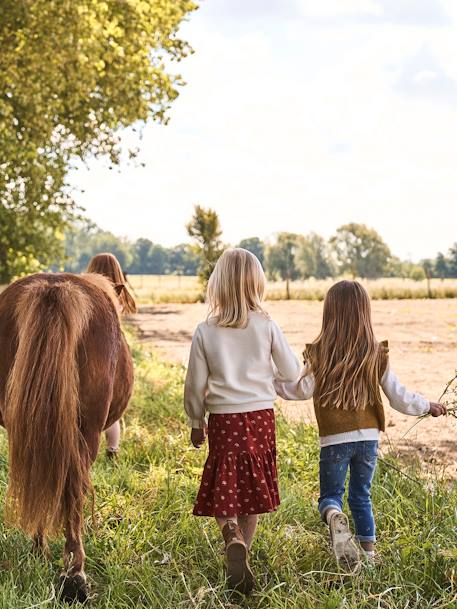 Jean droit détails usés fille double stone+gris 10 - vertbaudet enfant 