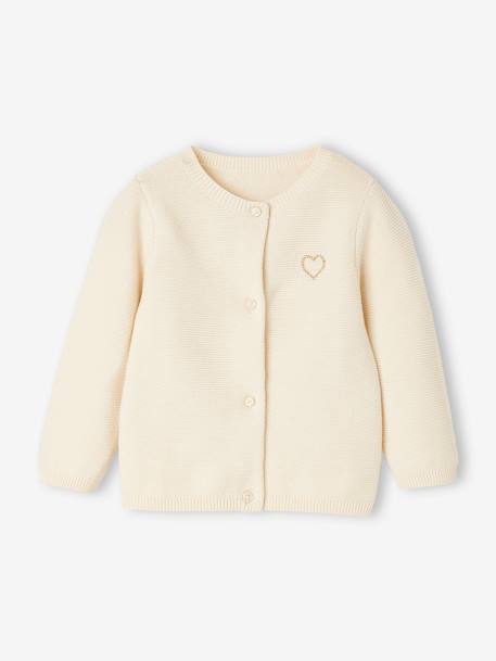 Bébé-Pull, gilet, sweat-Gilet-Cardigan broderie dorée coeur bébé BASICS