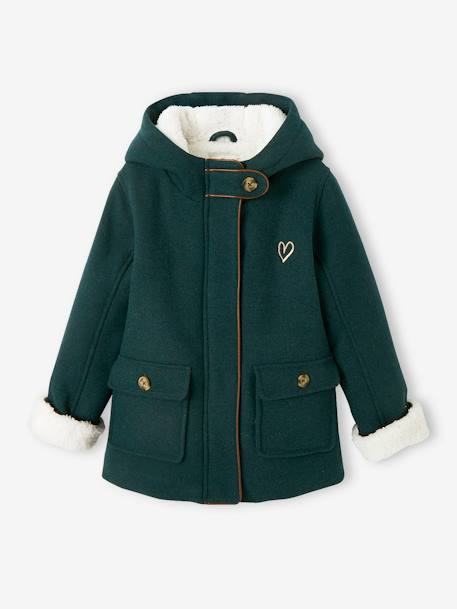 Manteau à capuche en drap de laine fille doublé sherpa  - vertbaudet enfant