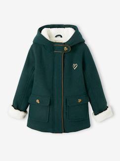 -Manteau à capuche en drap de laine fille doublé sherpa