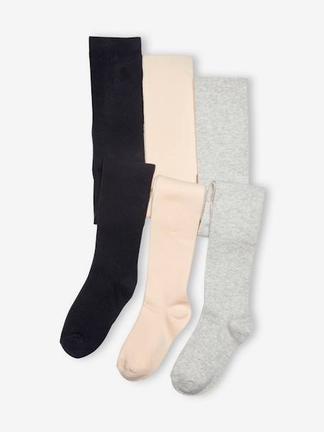 Lot de 3 paires de collants fille BASICS bois de rose+lot encre+Lot gris chiné moyen+moutarde 3 - vertbaudet enfant 