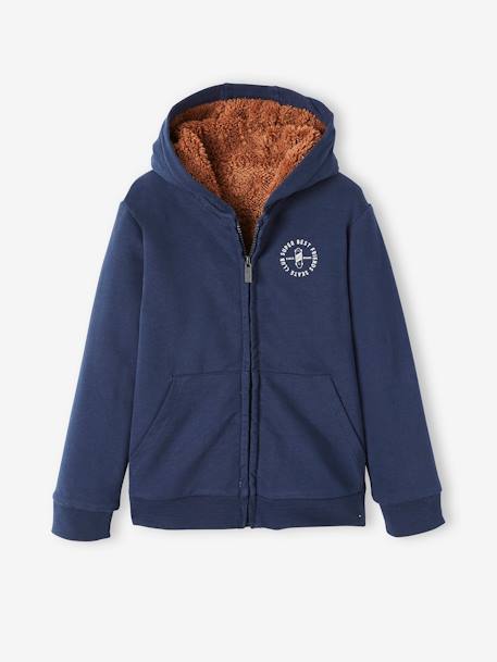 Sweat zippé doublé sherpa garçon anthracite chiné+gris chiné+marine+MARRON CACAO 9 - vertbaudet enfant 