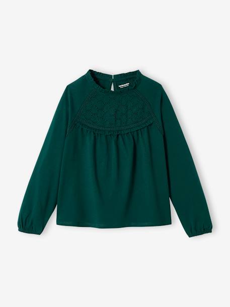 Tee-shirt blouse détail en broderie anglaise fille écru+rose poudré+vert foncé+vieux rose 10 - vertbaudet enfant 