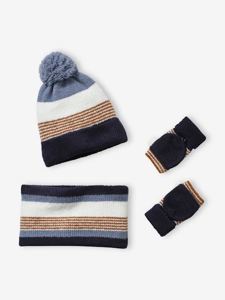 Garçon-Ensemble garçon bonnet + snood + gants rayés