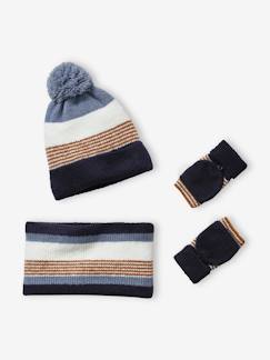 -Ensemble garçon bonnet + snood + gants rayés