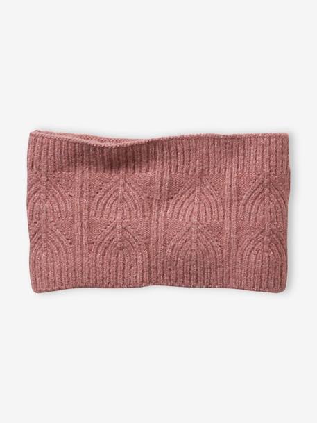 Ensemble bonnet + snood + moufles en maille torsadée mousseuse bleu grisé+ROSE 13 - vertbaudet enfant 