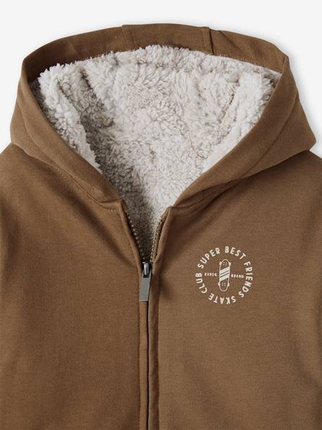 Sweat zippé doublé sherpa garçon anthracite chiné+gris chiné+MARRON CACAO 11 - vertbaudet enfant 