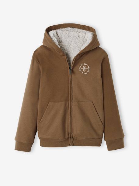 Sweat zippé doublé sherpa garçon anthracite chiné+gris chiné+MARRON CACAO 9 - vertbaudet enfant 