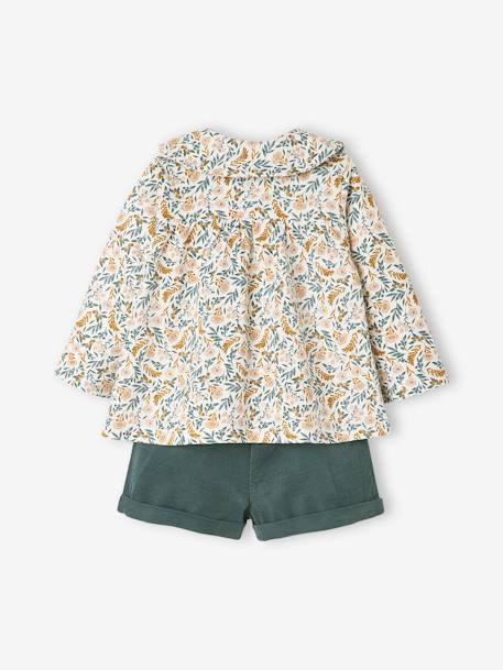 Ensemble 3 pièces bébé fille tee-shirt, short velours et bandeau vert foncé+violine 5 - vertbaudet enfant 