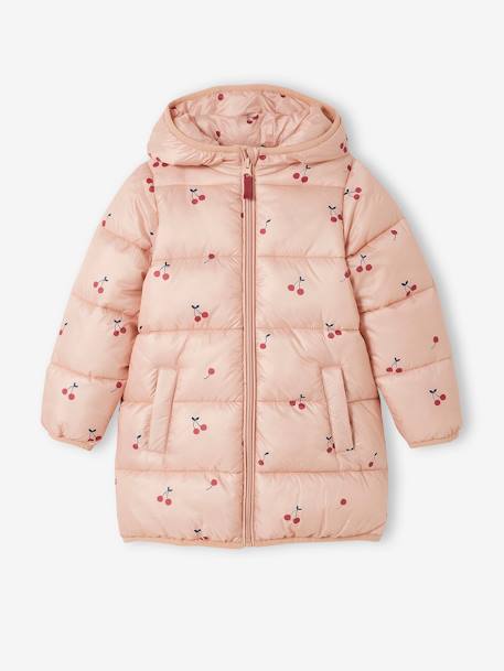 Doudoune longue légère imprimée cerises fille PRINTED PINK 1 - vertbaudet enfant 