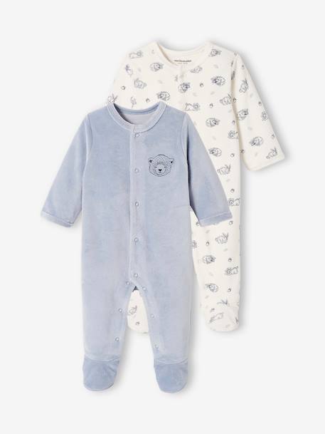 Lot de 2 dors-bien 'ours' bébé garçon en velours lot bleu 1 - vertbaudet enfant 