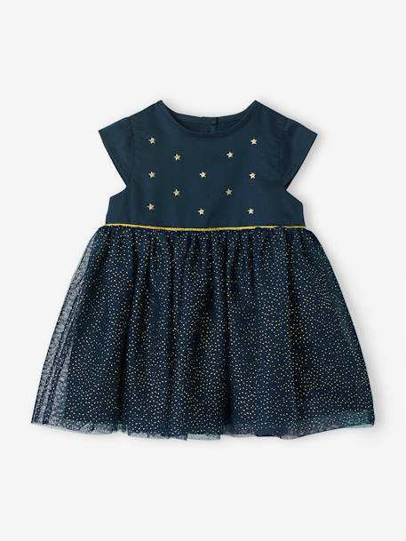 Robe de fête bébé en satin et tulle irisé bleu nuit 2 - vertbaudet enfant 