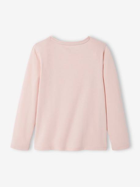 T-shirt Basics message irisé fille manches longues rose poudré 3 - vertbaudet enfant 