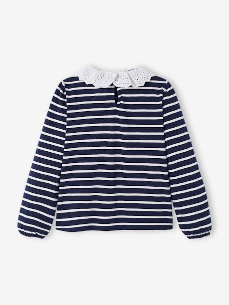 T-shirt blouse col en broderie anglaise fille marine rayé+rose poudré 4 - vertbaudet enfant 