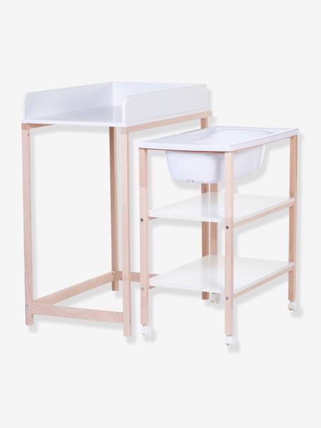 Table à langer avec baignoire intégrée CHILDHOME blanc/bois 1 - vertbaudet enfant 