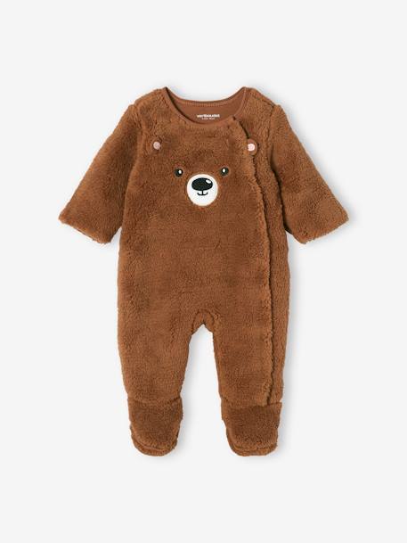 Surpyjama 'animal' bébé naissance en peluche caramel foncé+ivoire 1 - vertbaudet enfant 