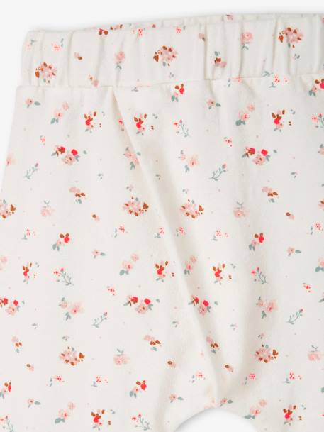 Pantalon naissance en maille souple BASICS Blanc imprimer fleuris+rose poudre 3 - vertbaudet enfant 