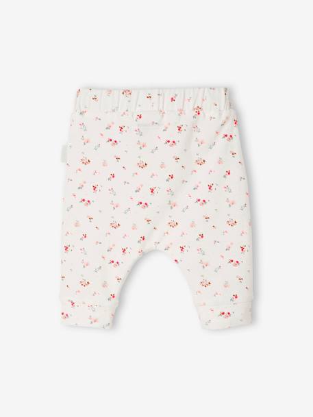 Pantalon naissance en maille souple BASICS Blanc imprimer fleuris+rose poudre 2 - vertbaudet enfant 