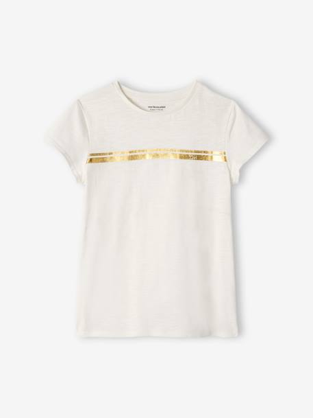 T-shirt de sport Basics fille rayures irisées placées écru+lilas+rose poudré 2 - vertbaudet enfant 