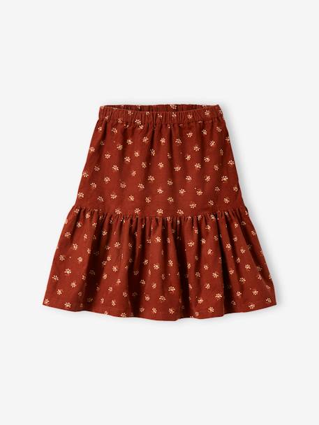 Jupe en velours fille motifs fleurs détails irisés marron imprimé 3 - vertbaudet enfant 