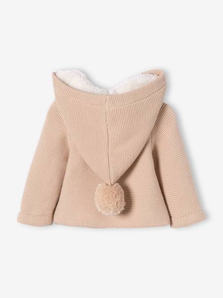 Cardigan avec capuche doublée fausse fourrure bébé beige+bleu nuit+gris chiné+rose pale 2 - vertbaudet enfant 